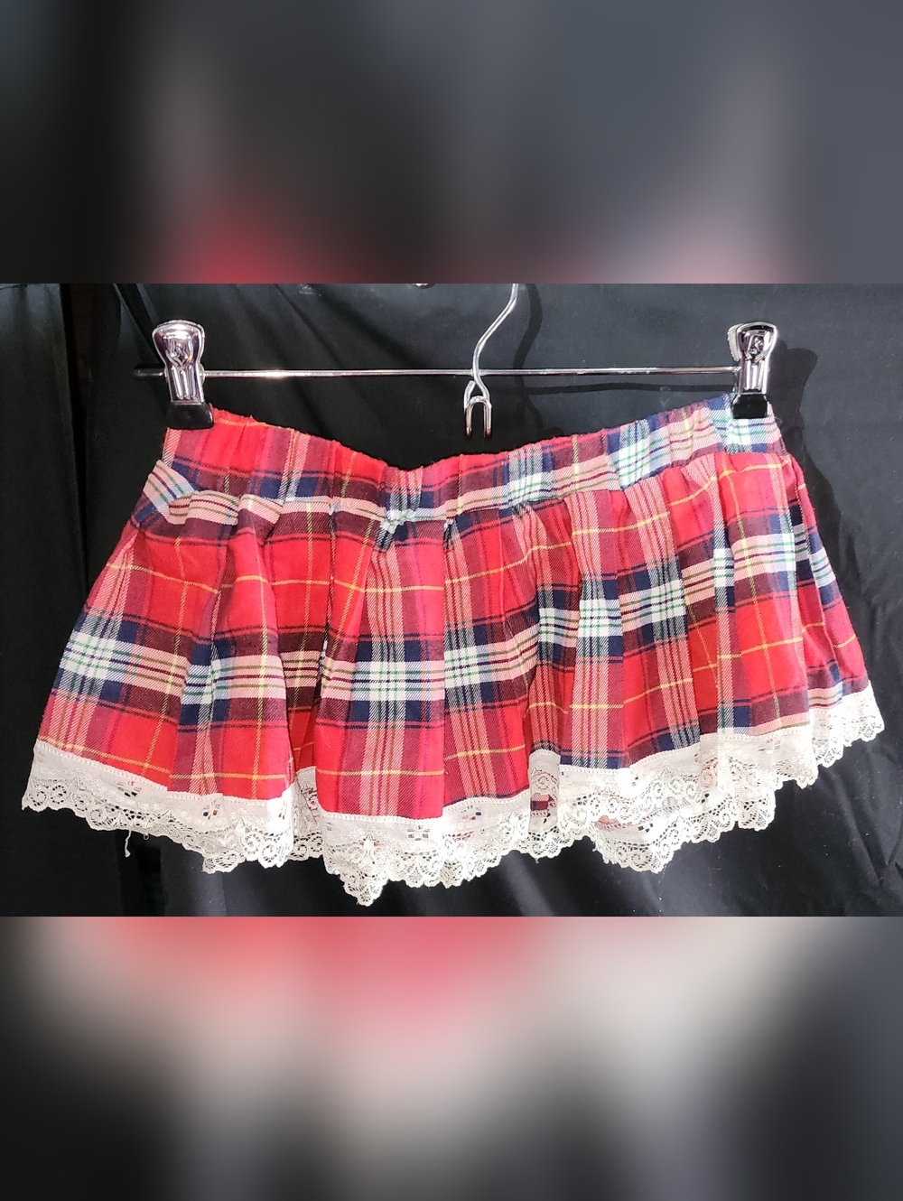 Red Plaid Lace Trim Skirt